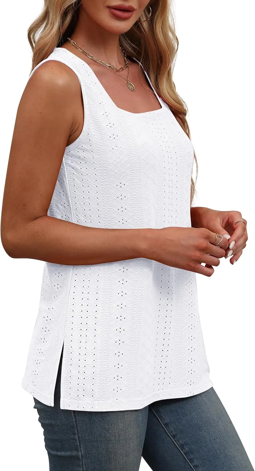OFEEFAN Womens Tank Tops Square Neck Summer Loose Fit Casual Basic Fashion Flowy Sleeveless