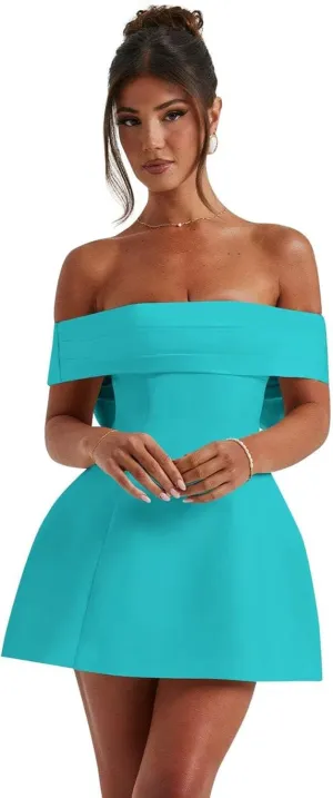 Off Shoulder A-Line Homecoming Dress with Bow Short Cocktail Party Evening Gown