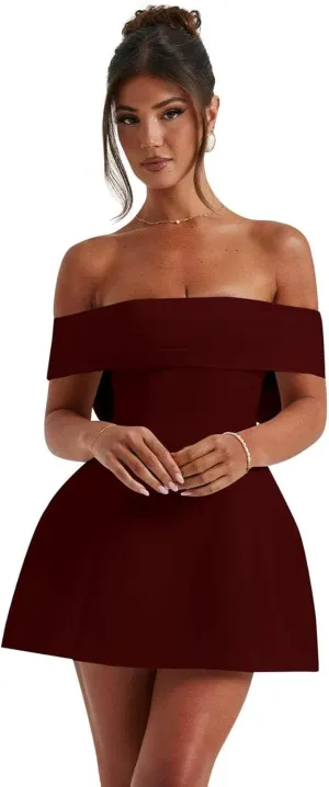 Off Shoulder A-Line Homecoming Dress with Bow Short Cocktail Party Evening Gown