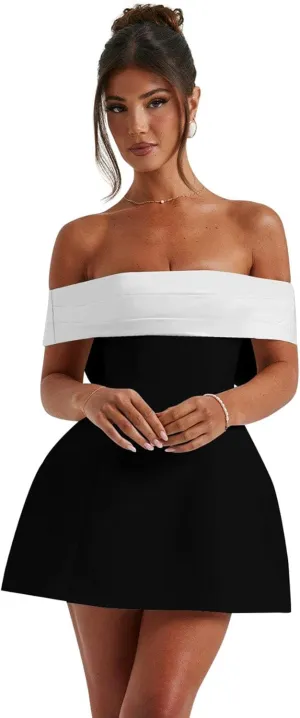 Off Shoulder A-Line Homecoming Dress with Bow Short Cocktail Party Evening Gown