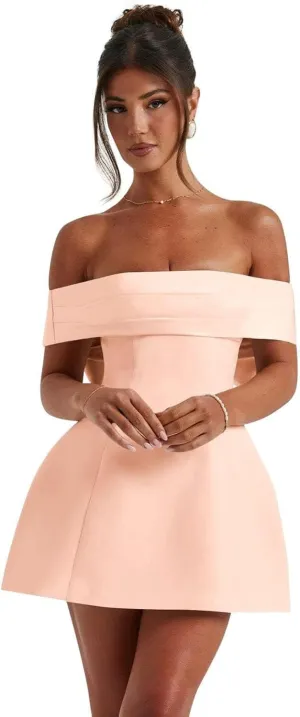 Off Shoulder A-Line Homecoming Dress with Bow Short Cocktail Party Evening Gown