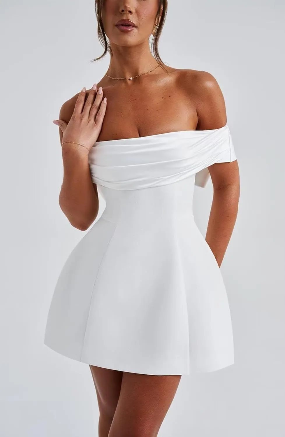 Off Shoulder A-Line Homecoming Dress with Bow Short Cocktail Party Evening Gown
