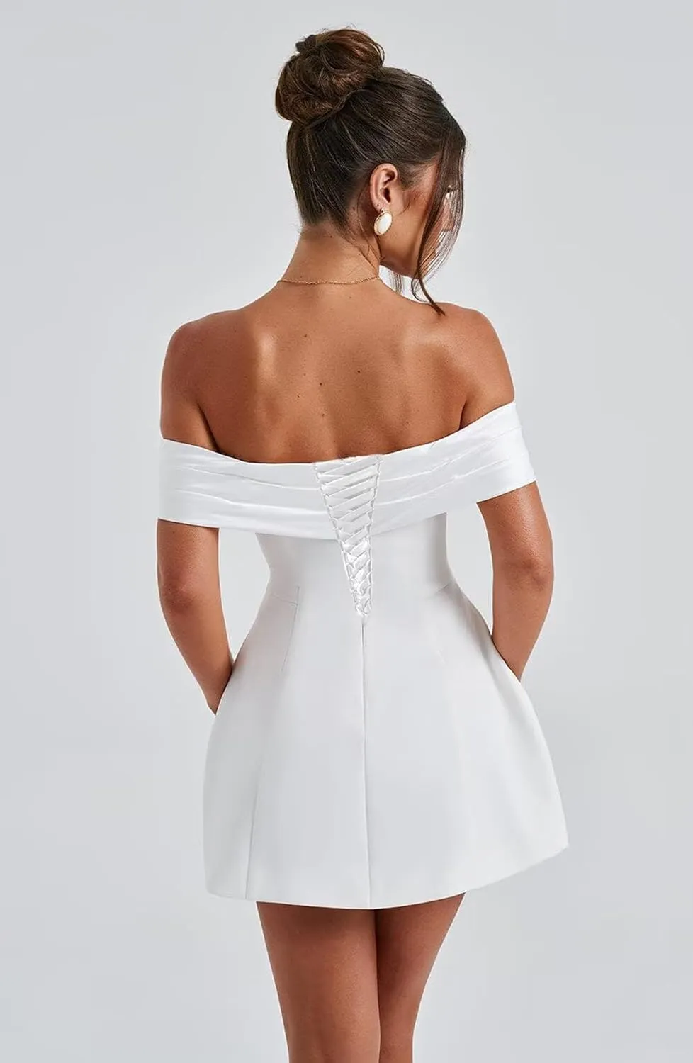 Off Shoulder A-Line Homecoming Dress with Bow Short Cocktail Party Evening Gown