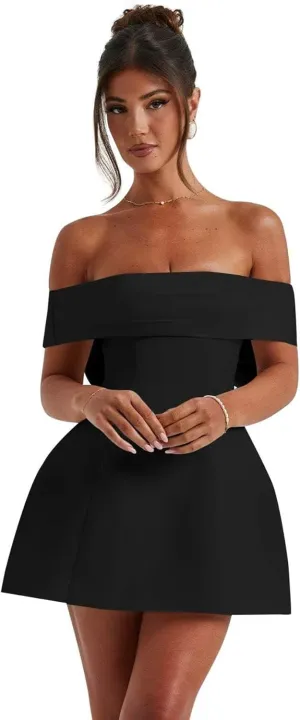 Off Shoulder A-Line Homecoming Dress with Bow Short Cocktail Party Evening Gown