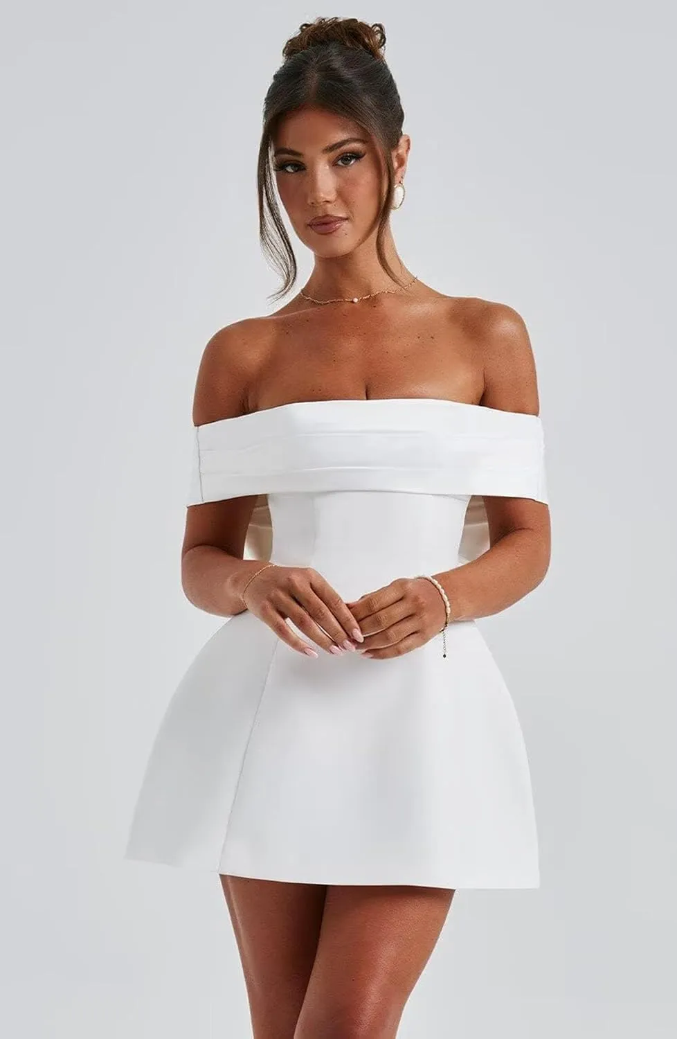 Off Shoulder A-Line Homecoming Dress with Bow Short Cocktail Party Evening Gown