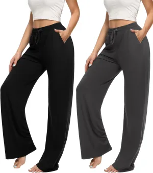 OLIKEME Womens Wide Leg Sweatpants High Waisted Drawstring Loose Lounge Pants Comfy Lightweight Workout Pants with Pockets