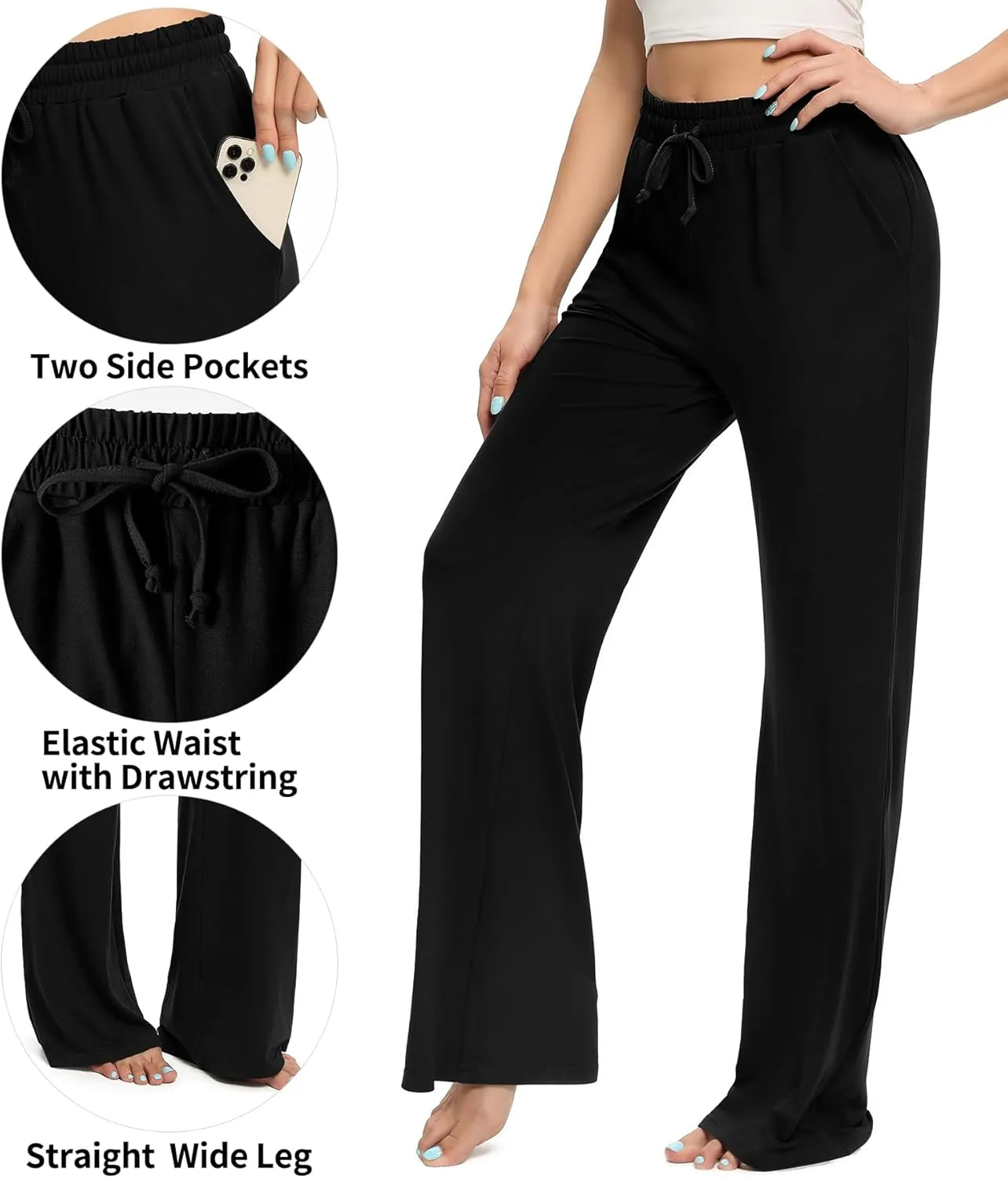 OLIKEME Womens Wide Leg Sweatpants High Waisted Drawstring Loose Lounge Pants Comfy Lightweight Workout Pants with Pockets