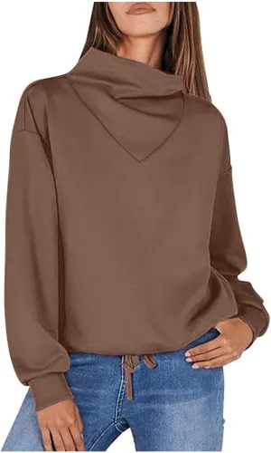 Oplxuo Women's Cowl Neck Oversized Sweatshirts Long Sleeve Hoodie Fall Trendy Pullover Preppy Clothes Cute Teen Girls Outfits