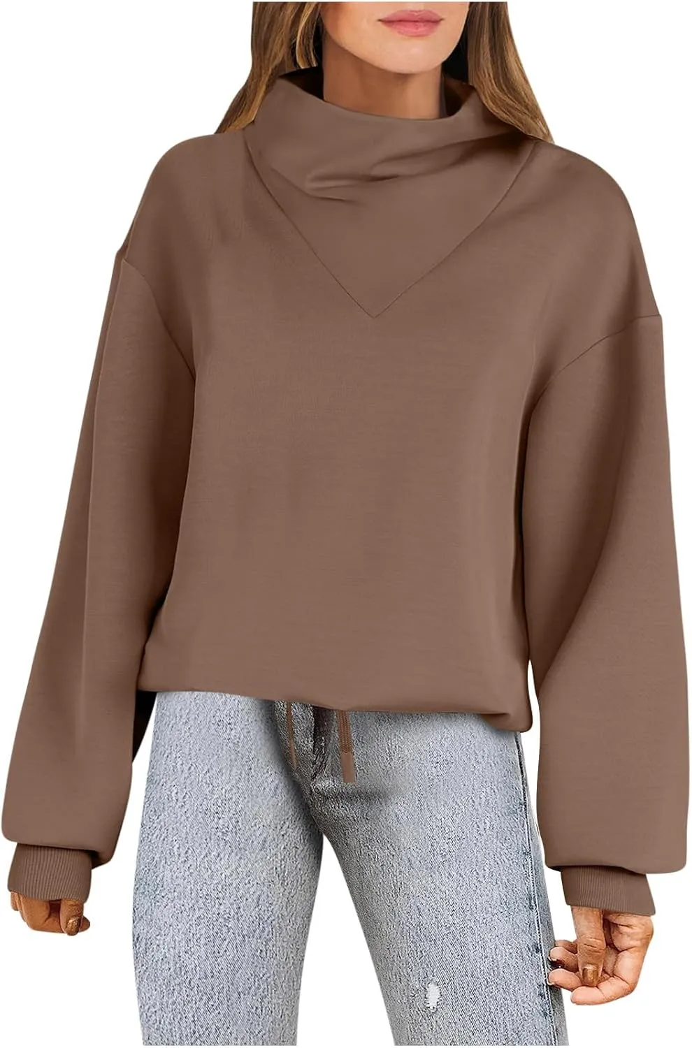 Oplxuo Women's Cowl Neck Oversized Sweatshirts Long Sleeve Hoodie Fall Trendy Pullover Preppy Clothes Cute Teen Girls Outfits