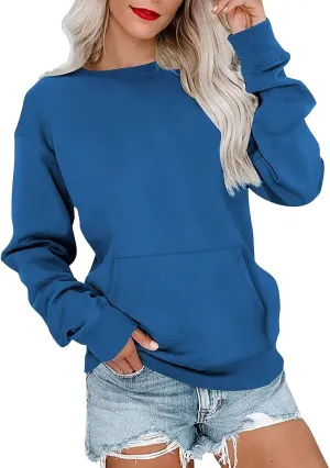 Oversized Sweatshirt for Women Fleece Crewneck Sweatshirts with Pocekt No Hood Casual Comfy Long Sleeve Pullover Tops