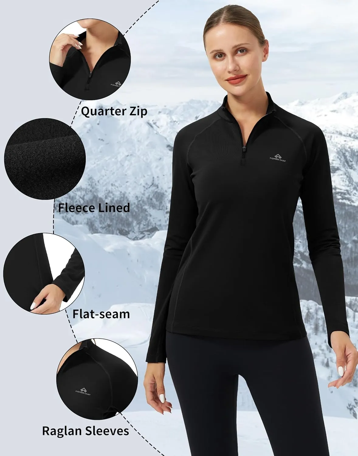 Pioneer Camp Women's Quarter Zip Pullover Long Sleeve Thermal Fleece Lining Lightweight Athletic Tops for Running Golf