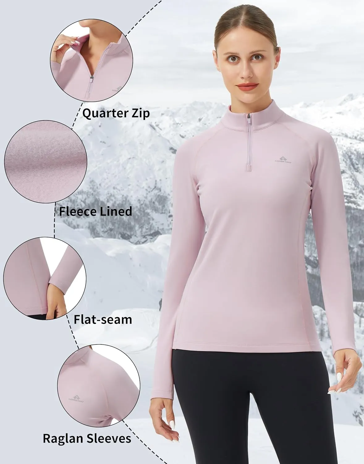 Pioneer Camp Women's Quarter Zip Pullover Long Sleeve Thermal Fleece Lining Lightweight Athletic Tops for Running Golf