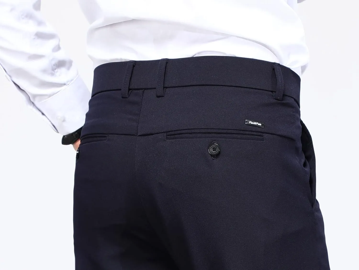 Plaid&Plain Men's 4-Way Flex Stretch Slim Fit Dress Pants
