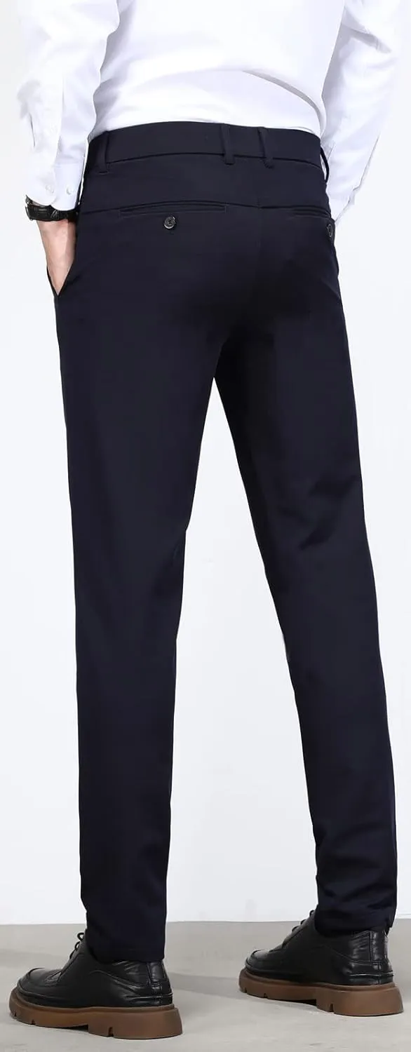 Plaid&Plain Men's 4-Way Flex Stretch Slim Fit Dress Pants
