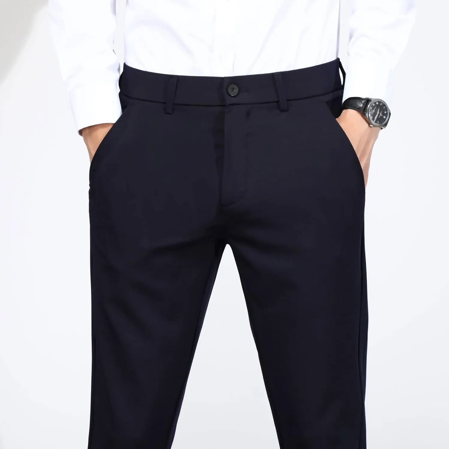 Plaid&Plain Men's 4-Way Flex Stretch Slim Fit Dress Pants