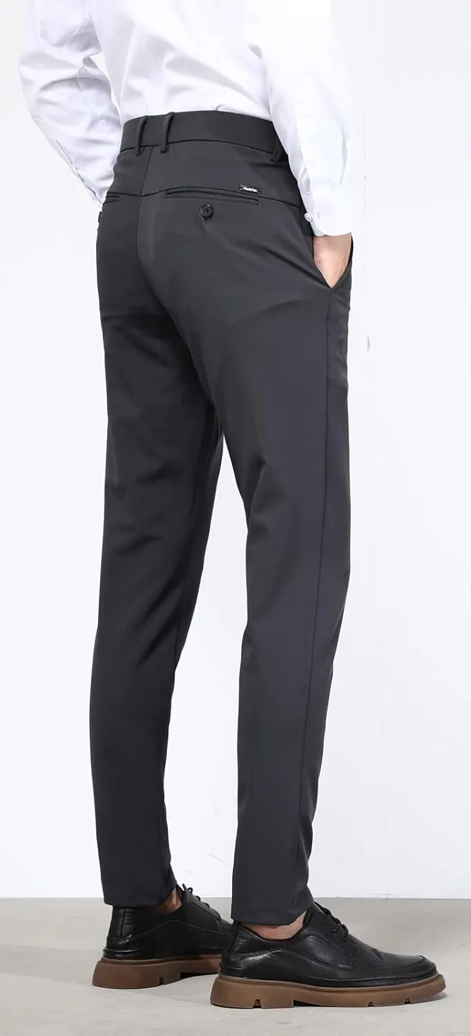Plaid&Plain Men's 4-Way Flex Stretch Slim Fit Dress Pants