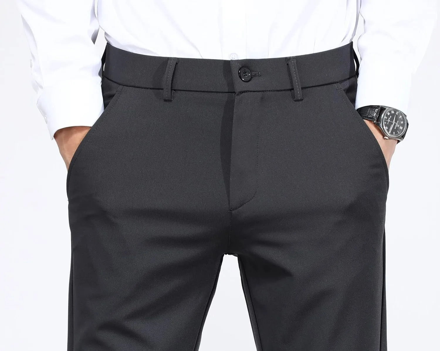 Plaid&Plain Men's 4-Way Flex Stretch Slim Fit Dress Pants