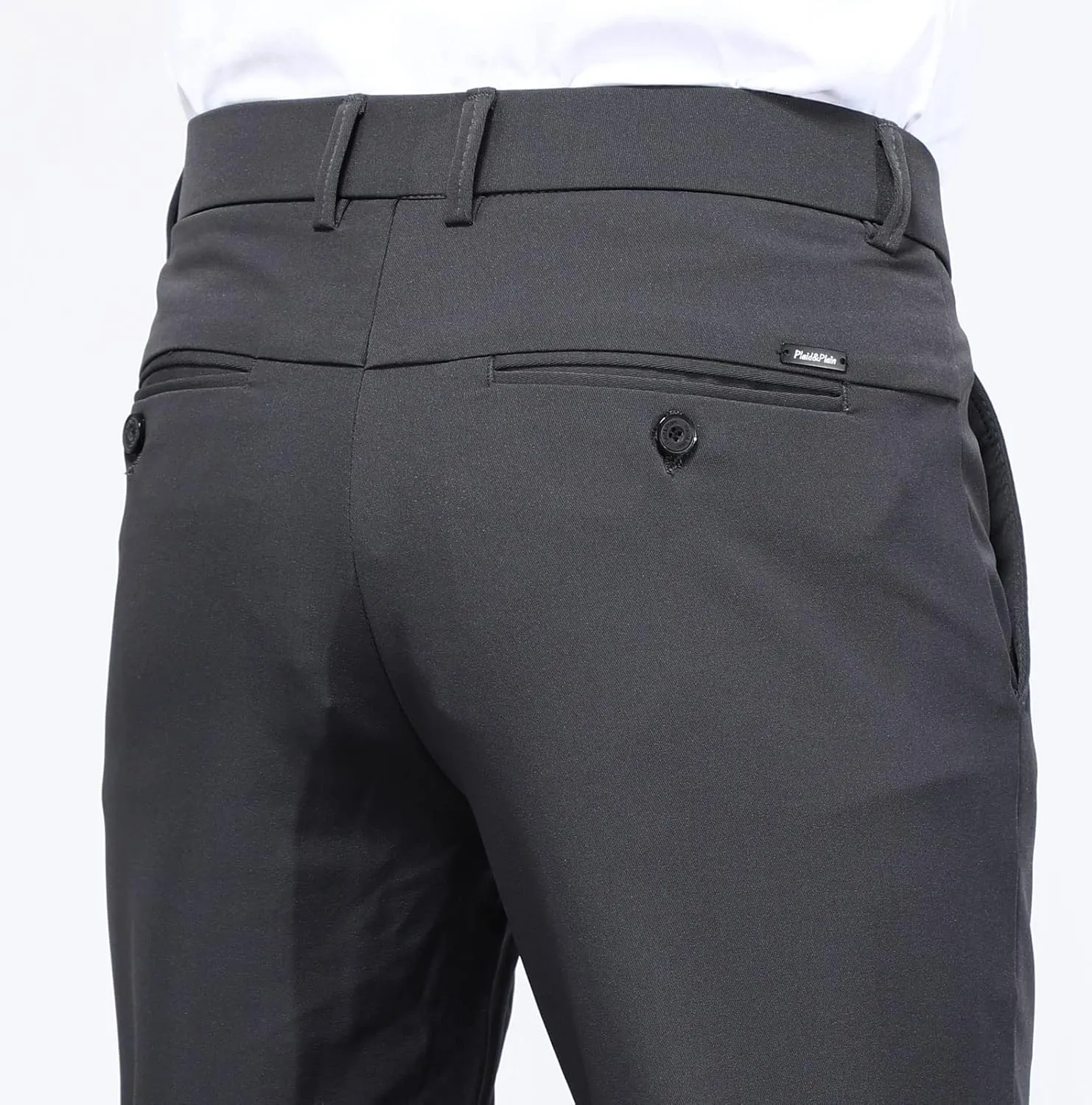 Plaid&Plain Men's 4-Way Flex Stretch Slim Fit Dress Pants
