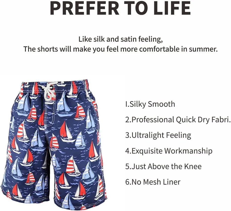 PREFER TO LIFE Men's Board Shorts, Quick Dry Swimwear Beach Holiday Party Bermuda Swim Big Pants 