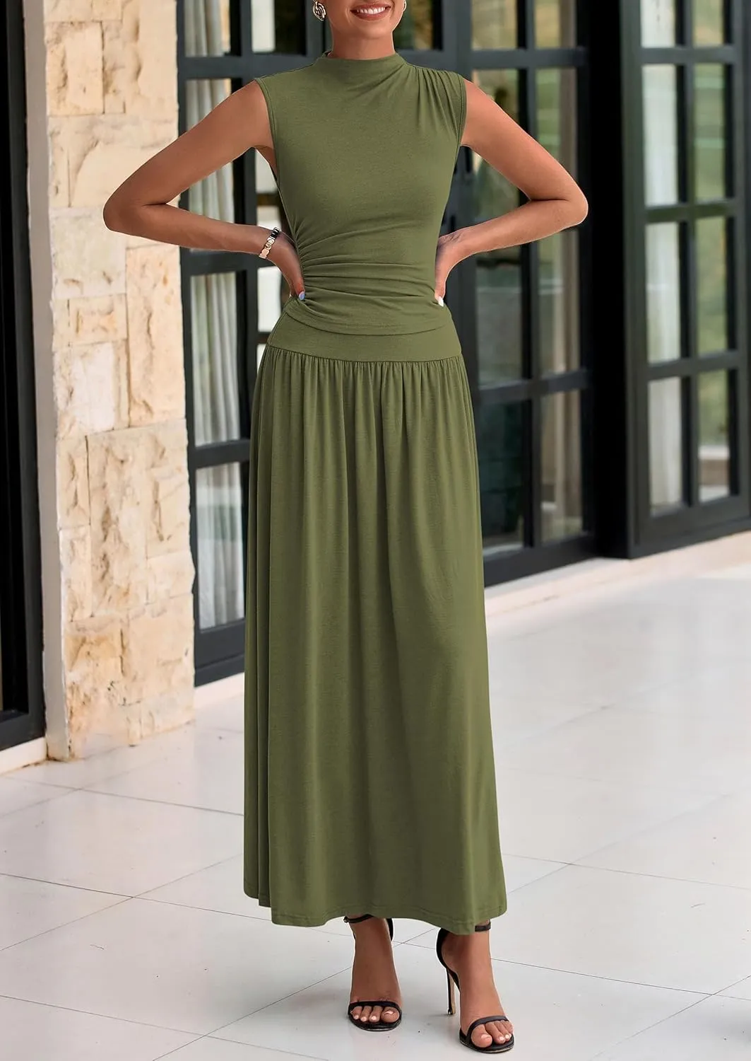 PRETTYGARDEN Women's 2 Piece Skirt Set 2025 Summer Ruched Tank Tops Ruffle Maxi Skirts Wedding Guest Matching Outfits