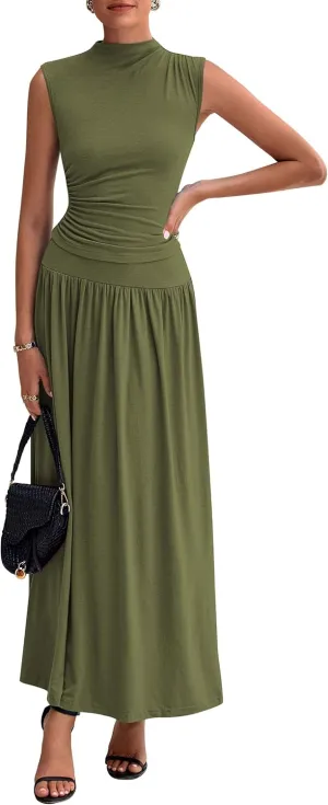 PRETTYGARDEN Women's 2 Piece Skirt Set 2025 Summer Ruched Tank Tops Ruffle Maxi Skirts Wedding Guest Matching Outfits