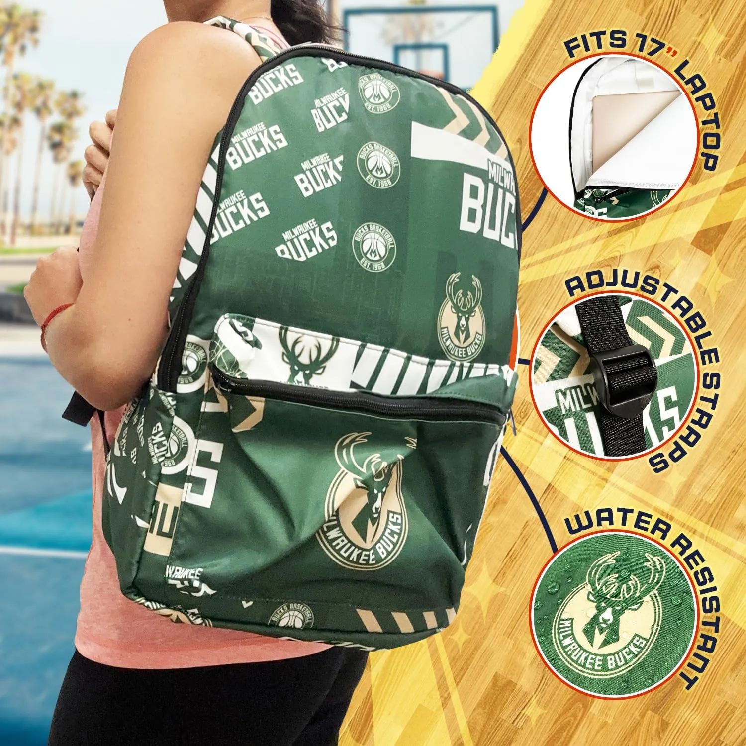 Pro Specialties Group Milwaukee Bucks basketball travel backpack, hiking, gym Backpack durable bag designed for men and women. Ideal for Adults, extra-large & waterproof use for various activities