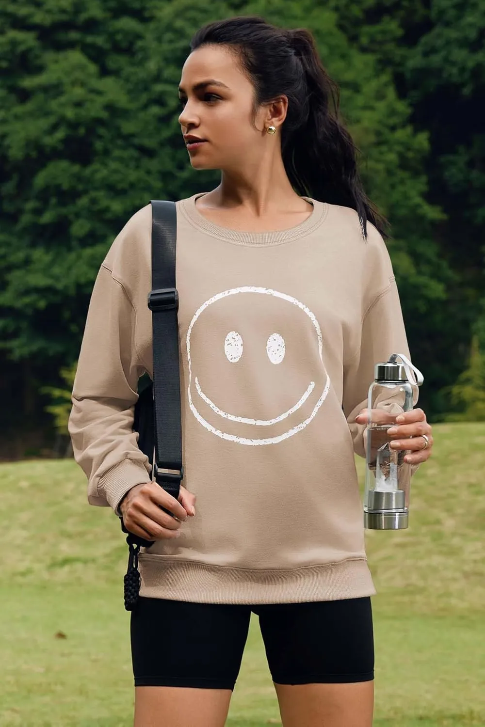 ReachMe Womens Smile Face Sweatshirt Cute Trendy Graphic Sweatshirts Casual Loose Long Sleeve Crewneck Pullover Tops