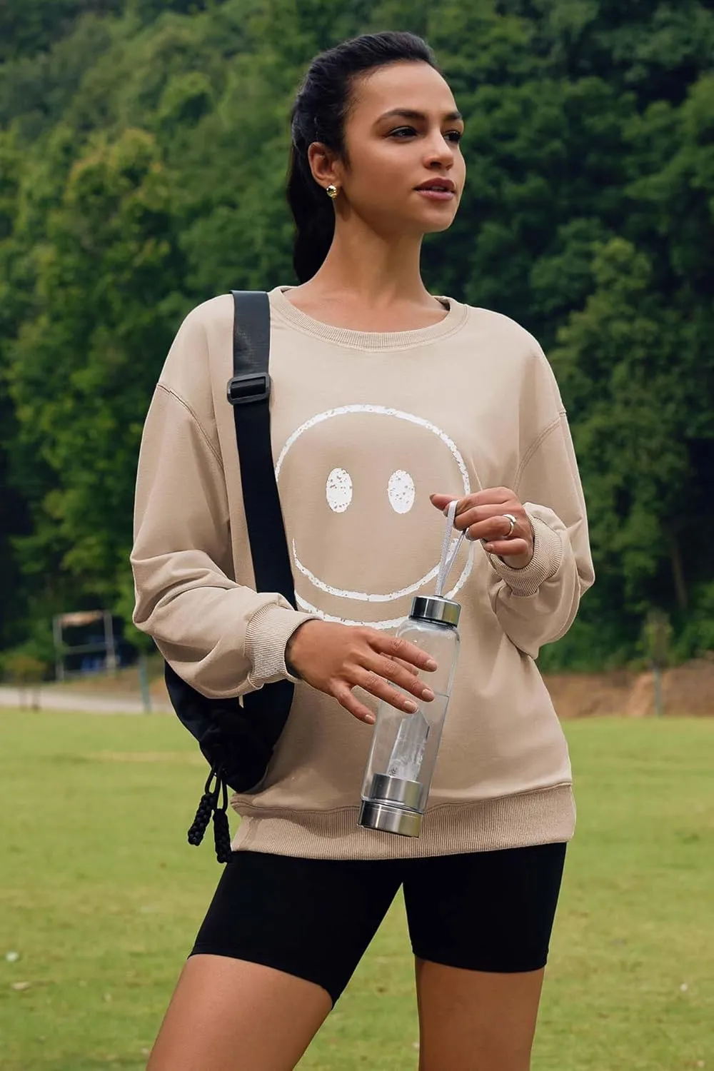 ReachMe Womens Smile Face Sweatshirt Cute Trendy Graphic Sweatshirts Casual Loose Long Sleeve Crewneck Pullover Tops