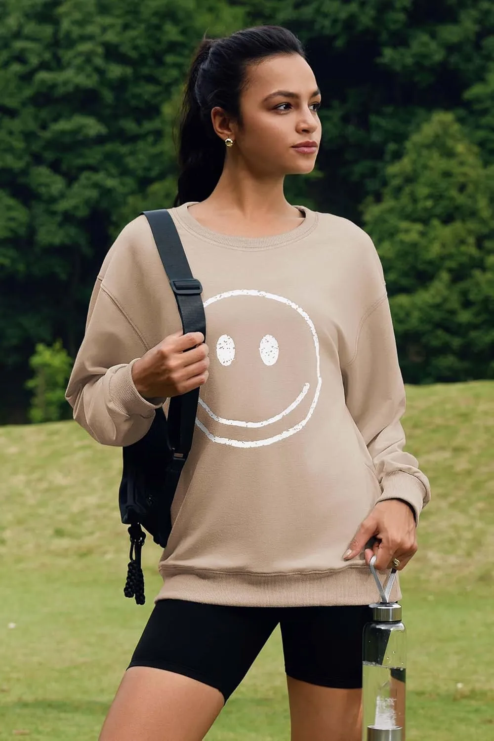ReachMe Womens Smile Face Sweatshirt Cute Trendy Graphic Sweatshirts Casual Loose Long Sleeve Crewneck Pullover Tops