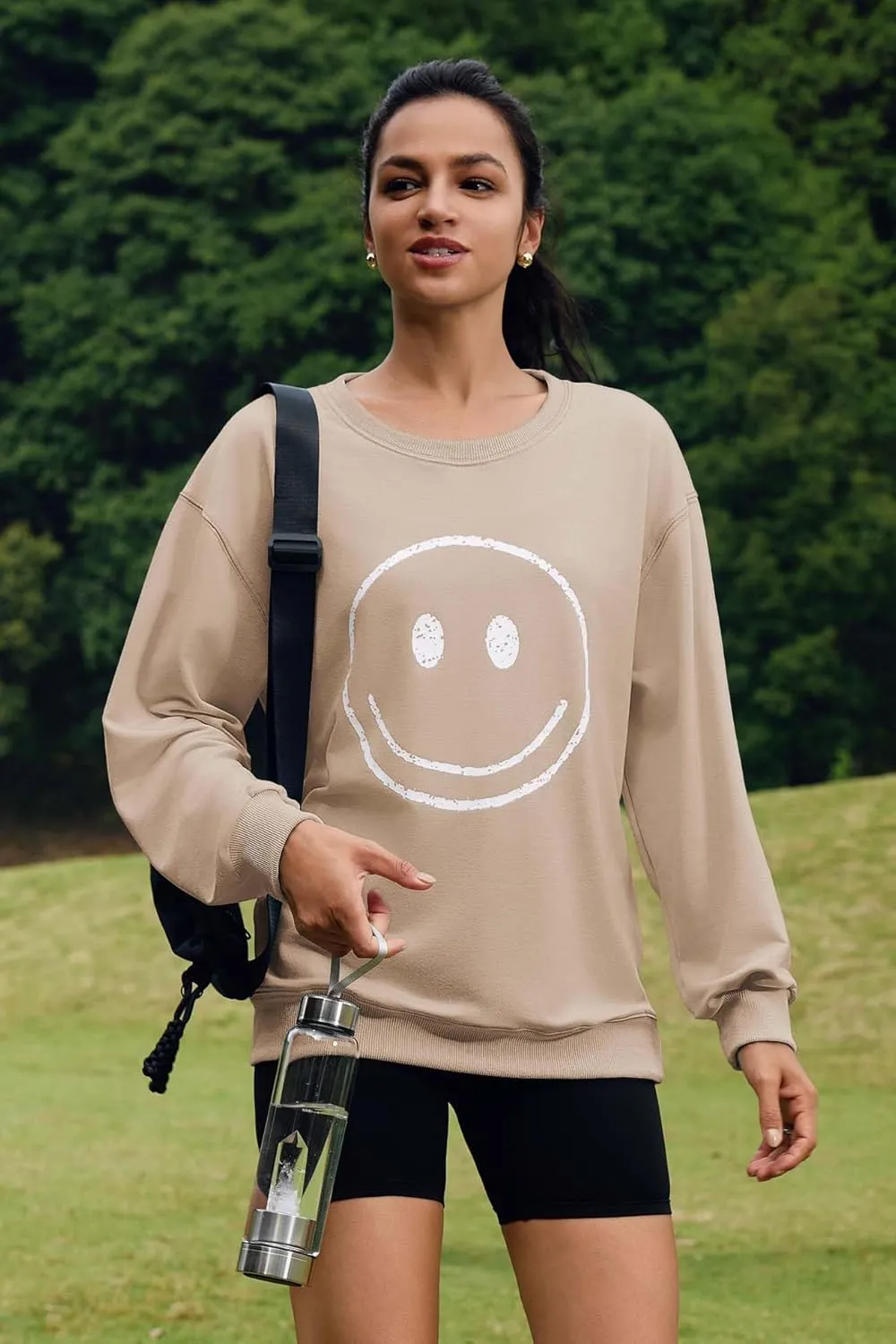 ReachMe Womens Smile Face Sweatshirt Cute Trendy Graphic Sweatshirts Casual Loose Long Sleeve Crewneck Pullover Tops