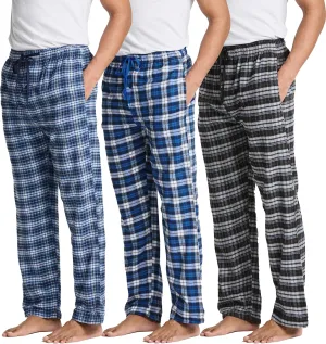 Real Essentials 3 Pack: Men's Pajama Pants - Knit Cotton Flannel Plaid Lounge Bottoms (Available In Big & Tall)