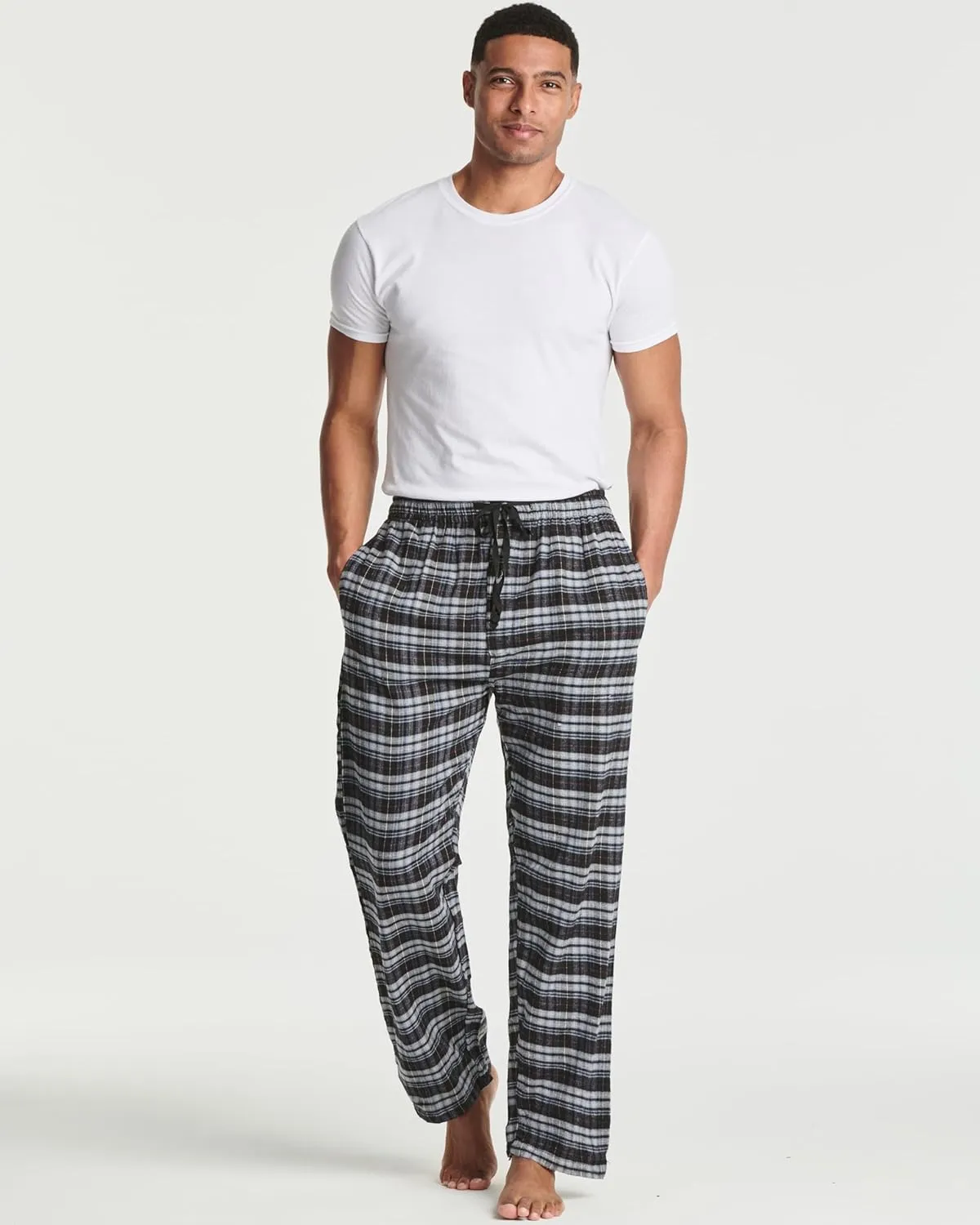Real Essentials 3 Pack: Men's Pajama Pants - Knit Cotton Flannel Plaid Lounge Bottoms (Available In Big & Tall)