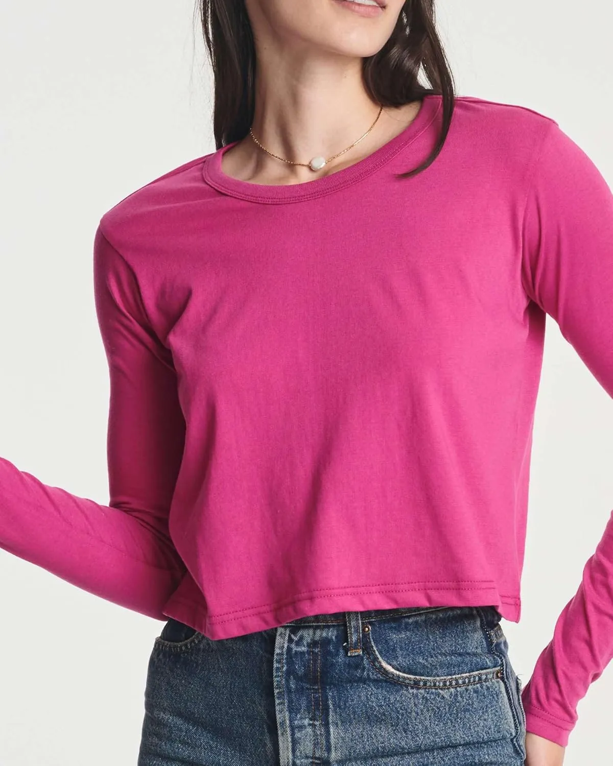 Real Essentials 4 Pack: Women's Cotton Long Sleeve Crew Crop Top - Casual Cropped T-Shirt (Available in Plus Size)