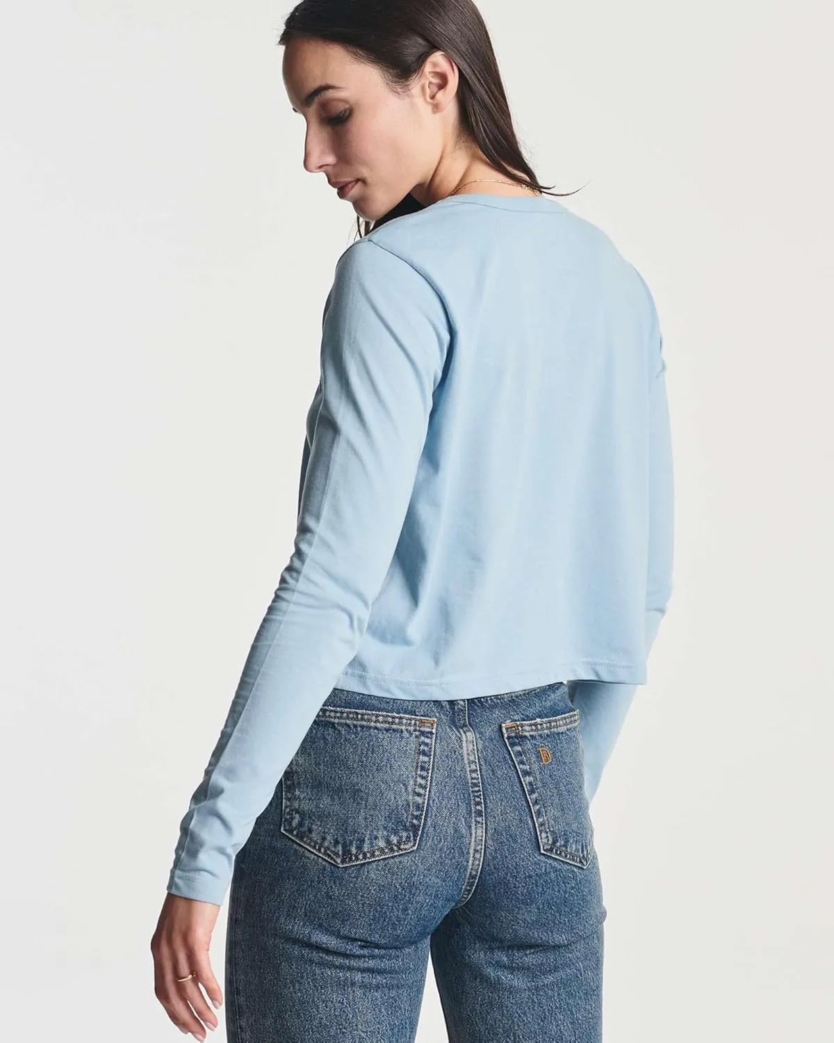 Real Essentials 4 Pack: Women's Cotton Long Sleeve Crew Crop Top - Casual Cropped T-Shirt (Available in Plus Size)