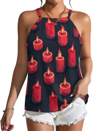 Red Candles Women's Tank Top Sleeveless Spaghetti Straps Tie Back Print T-shirt Tops