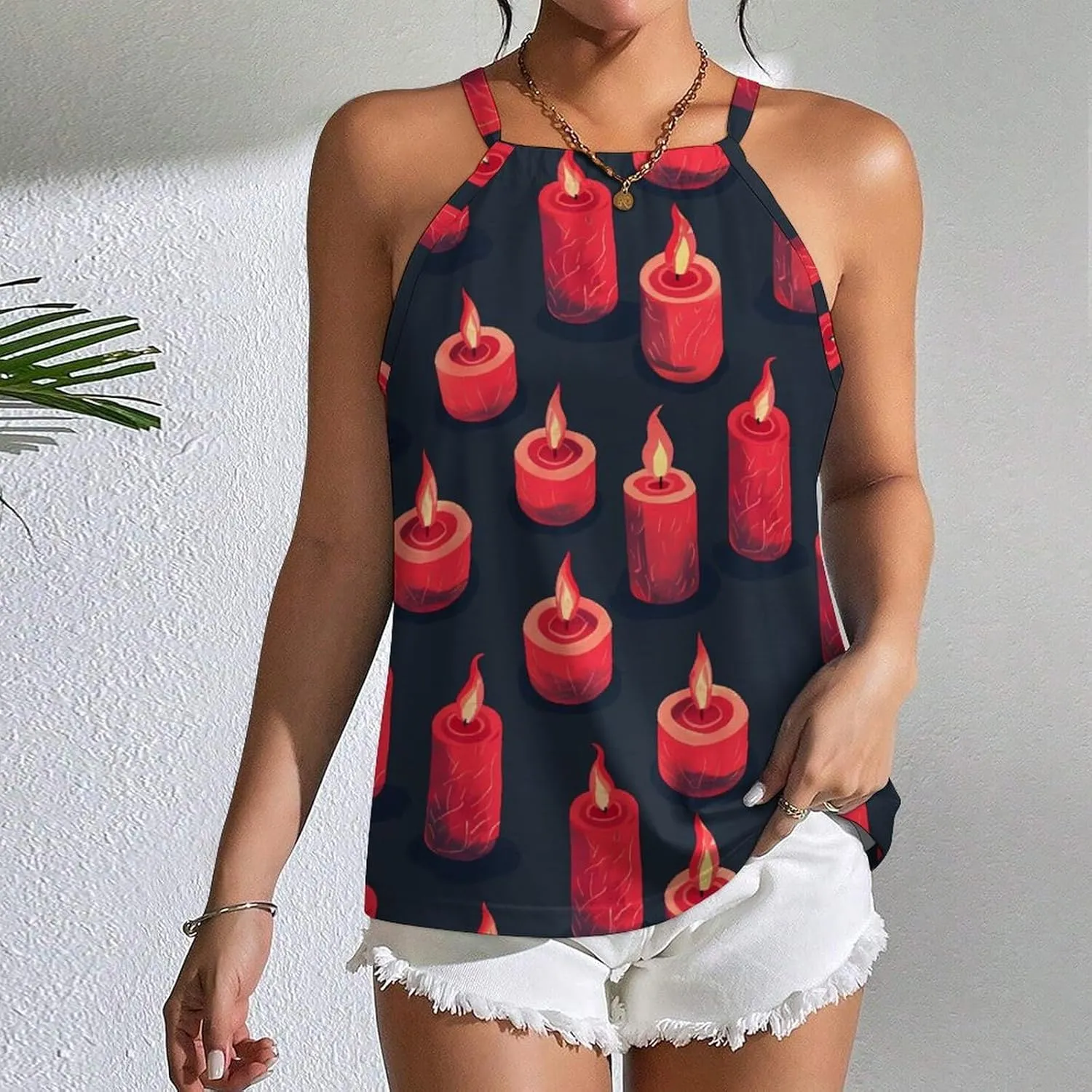 Red Candles Women's Tank Top Sleeveless Spaghetti Straps Tie Back Print T-shirt Tops