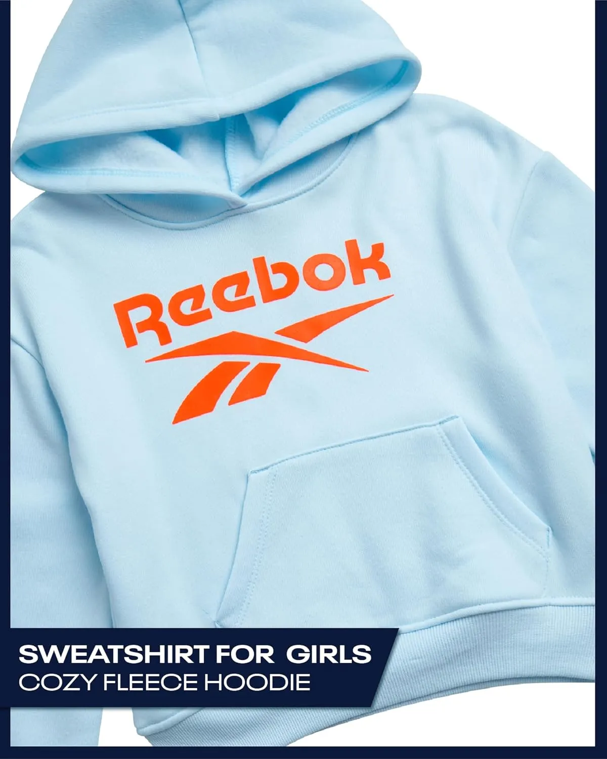 Reebok Girls' Hoodie - Soft Spun Fleece Pullover Sweatshirt with Front Pockets - Athletic Hoodies for Girls (7-12)