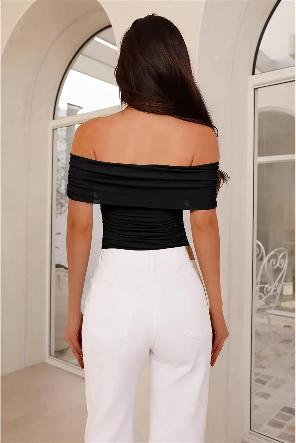 REORIA Womens Bodysuit Sexy Off Shoulder Mesh Leotard Thong Body Suits Outfits for Going Out Tops