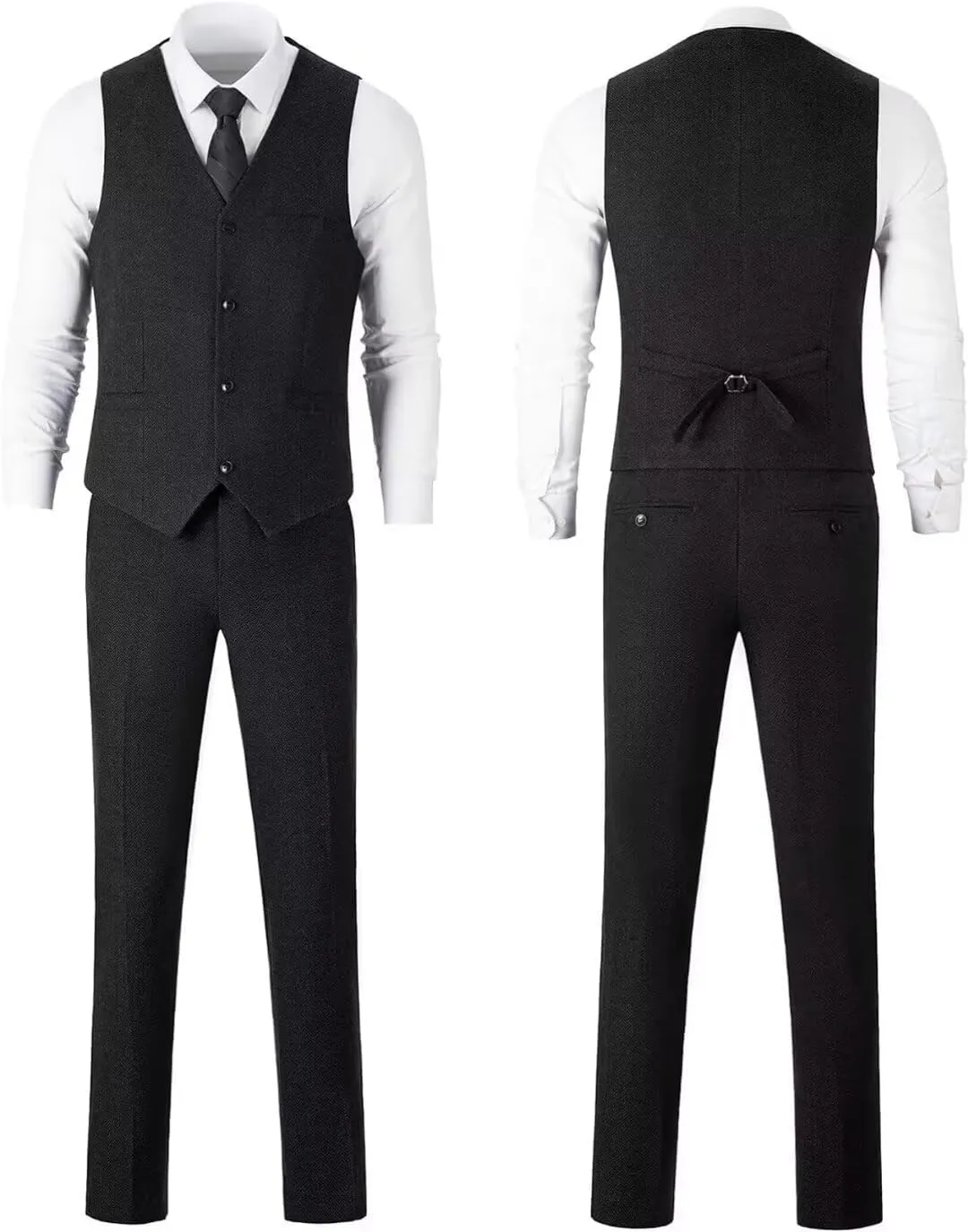 Retro 3 Piece Herringbone Tweed Suit Men's Wool Tuxedos Set Prom Brown Jacket Blazer Vest Pants Themed Wedding