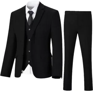 Retro 3 Piece Herringbone Tweed Suit Men's Wool Tuxedos Set Prom Brown Jacket Blazer Vest Pants Themed Wedding