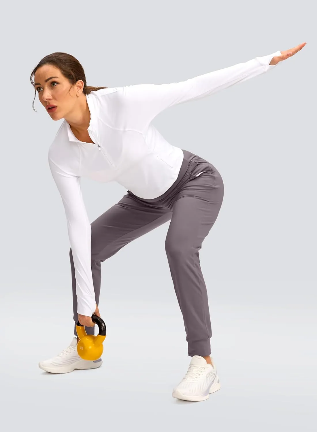 SANTINY Women's Fleece Lined Joggers Water Resistant High Waisted Thermal Sweatpants Winter Pants Hiking Running Pockets