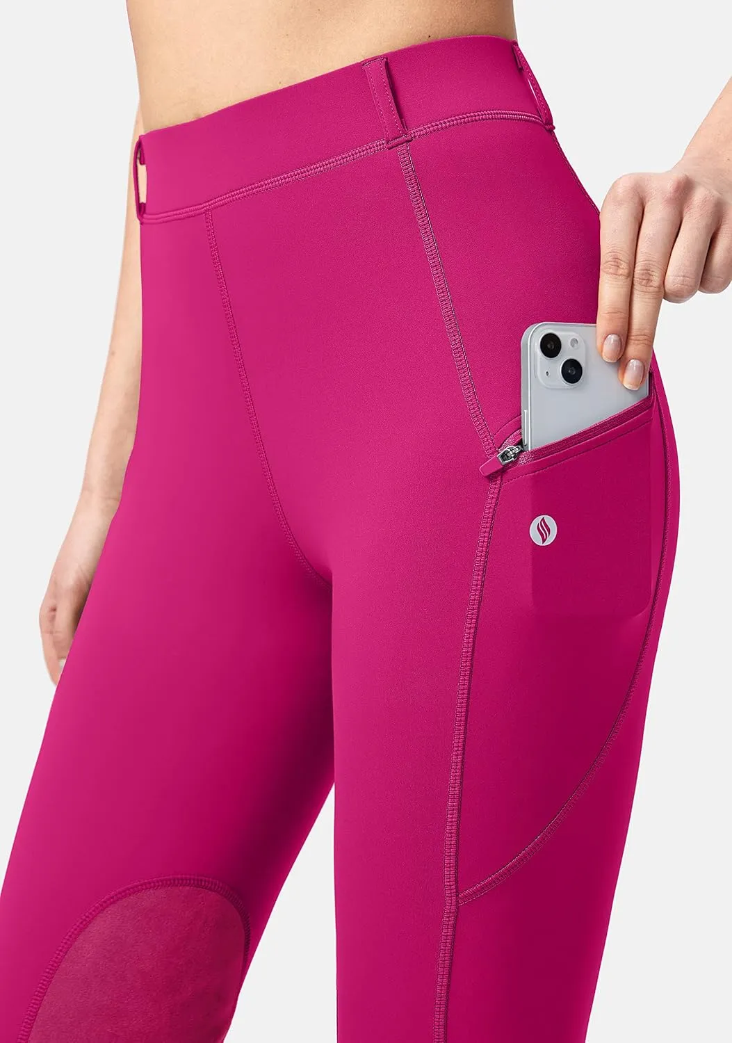 SANTINY Women's Horse Riding Pants with Zipper Pockets Knee-Patch Schooling Tights Equestrian Breeches for Women