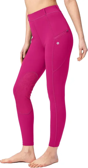 SANTINY Women's Horse Riding Pants with Zipper Pockets Knee-Patch Schooling Tights Equestrian Breeches for Women