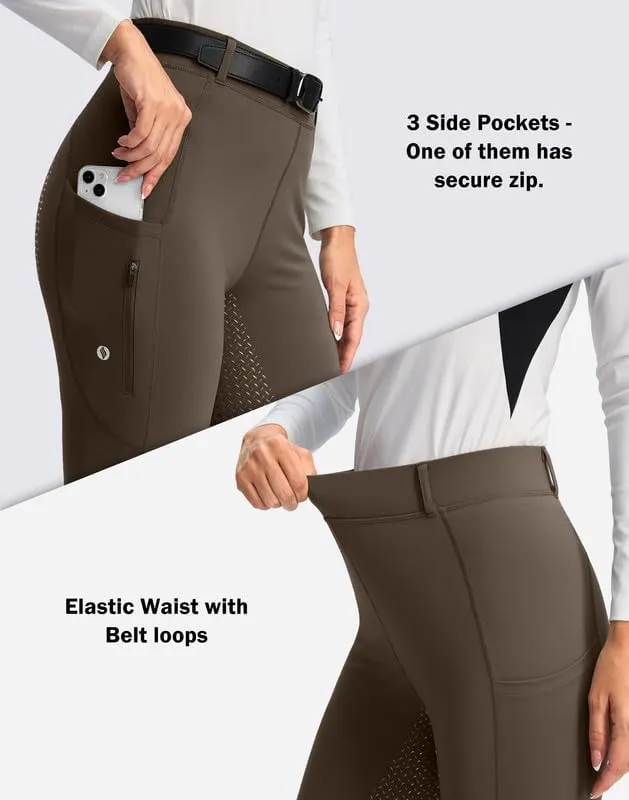 SANTINY Women's Horse Riding Pants Zipper Pockets Silicone Full-Seat Breeches Equestrian Schooling Tights for Women