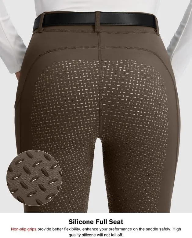 SANTINY Women's Horse Riding Pants Zipper Pockets Silicone Full-Seat Breeches Equestrian Schooling Tights for Women