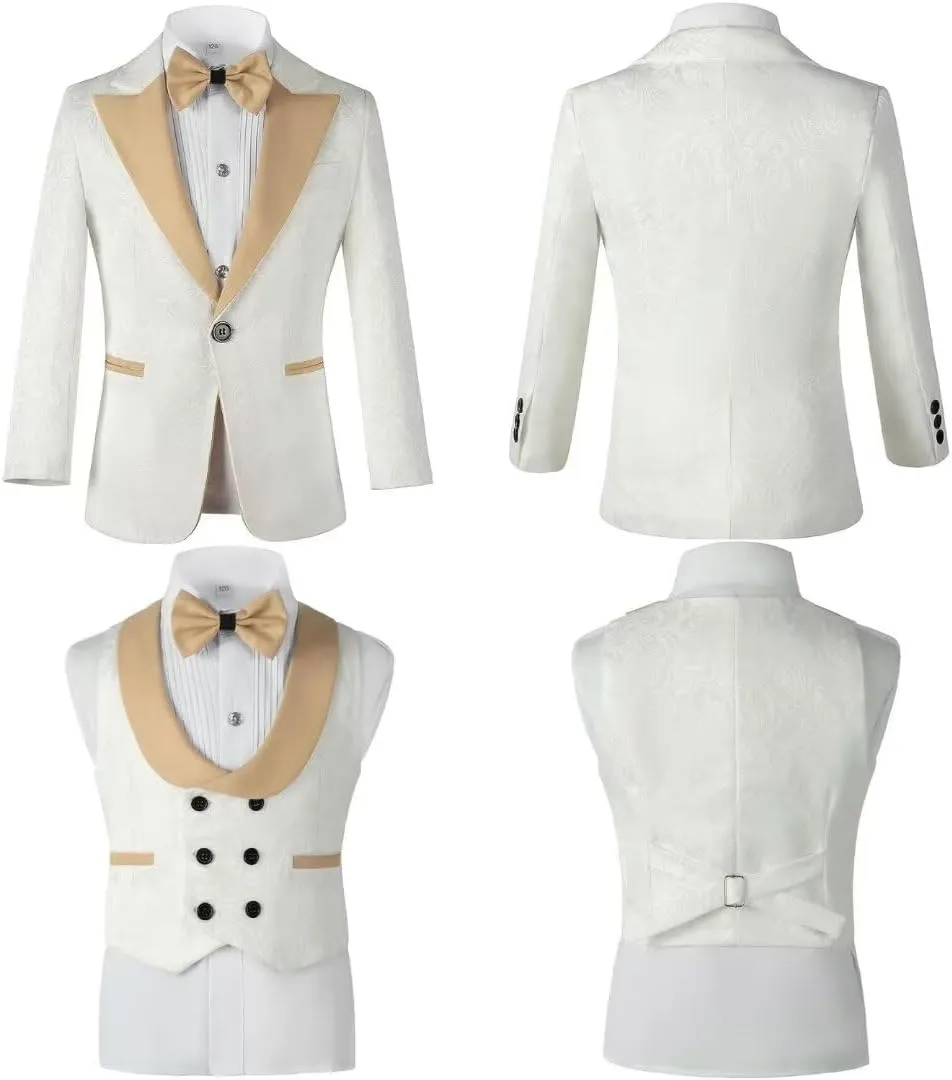 SAROULU Boys Formal Suit Wedding Tuxedo 3 Pieces Floral Jacket Pants Vest Kids Party Blazer