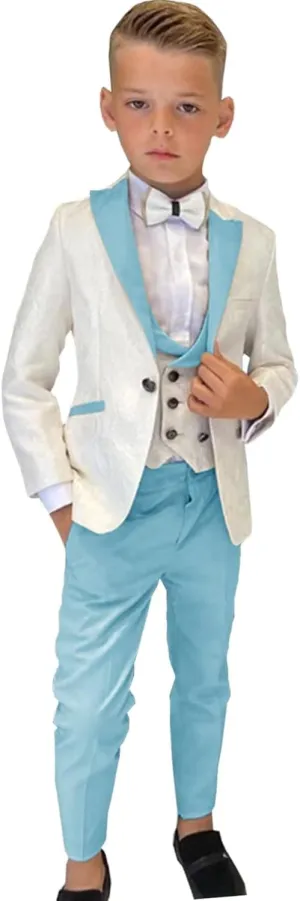 SAROULU Boys Formal Suit Wedding Tuxedo 3 Pieces Floral Jacket Pants Vest Kids Party Blazer
