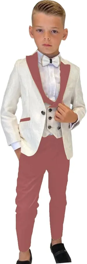 SAROULU Boys Formal Suit Wedding Tuxedo 3 Pieces Floral Jacket Pants Vest Kids Party Blazer