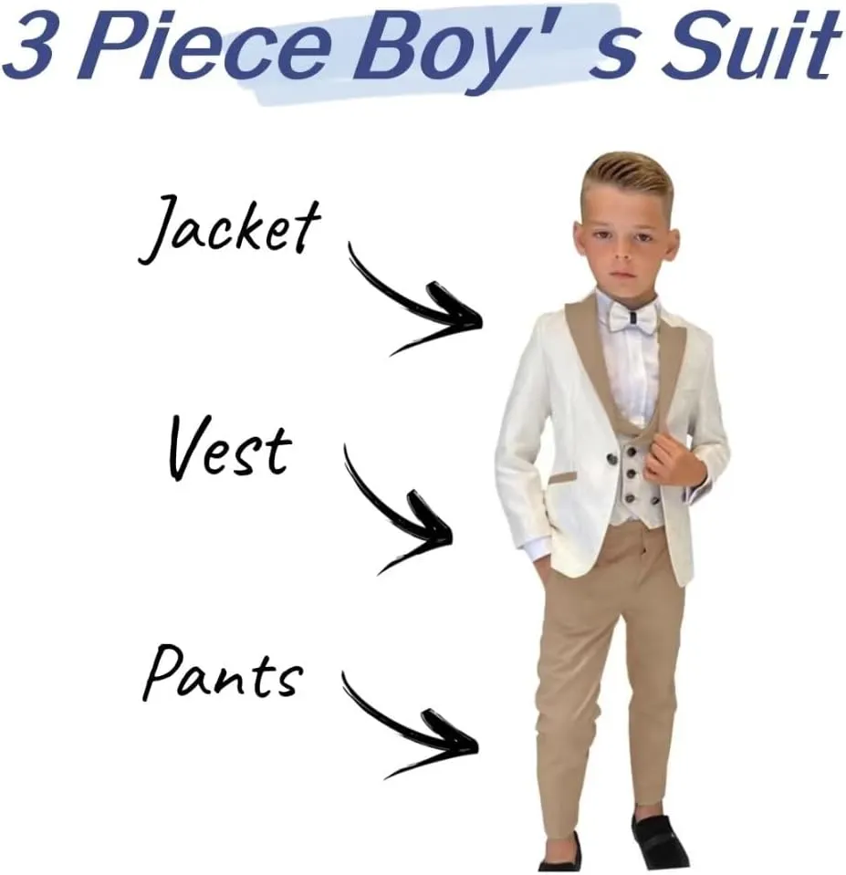 SAROULU Boys Formal Suit Wedding Tuxedo 3 Pieces Floral Jacket Pants Vest Kids Party Blazer