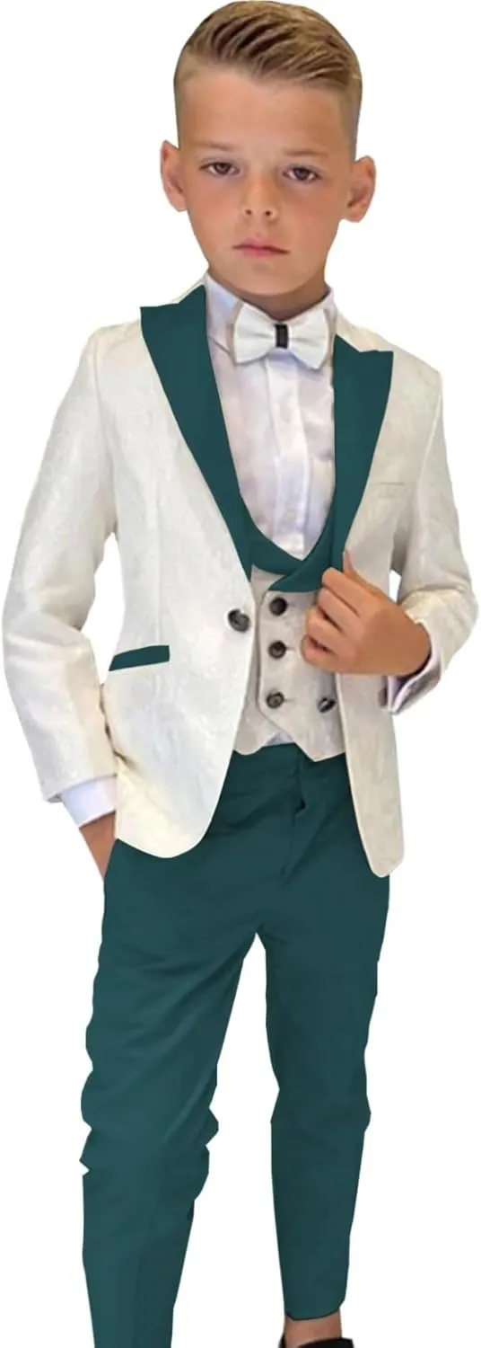 SAROULU Boys Formal Suit Wedding Tuxedo 3 Pieces Floral Jacket Pants Vest Kids Party Blazer